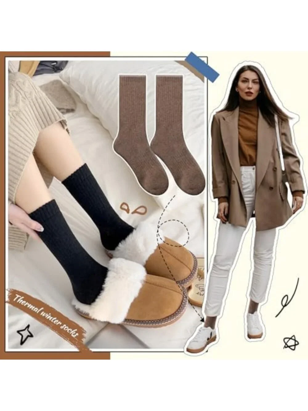 Cozy Merino Wool Boot Socks for Women - 5 Pairs Warm Thermal Hiking Crew Socks